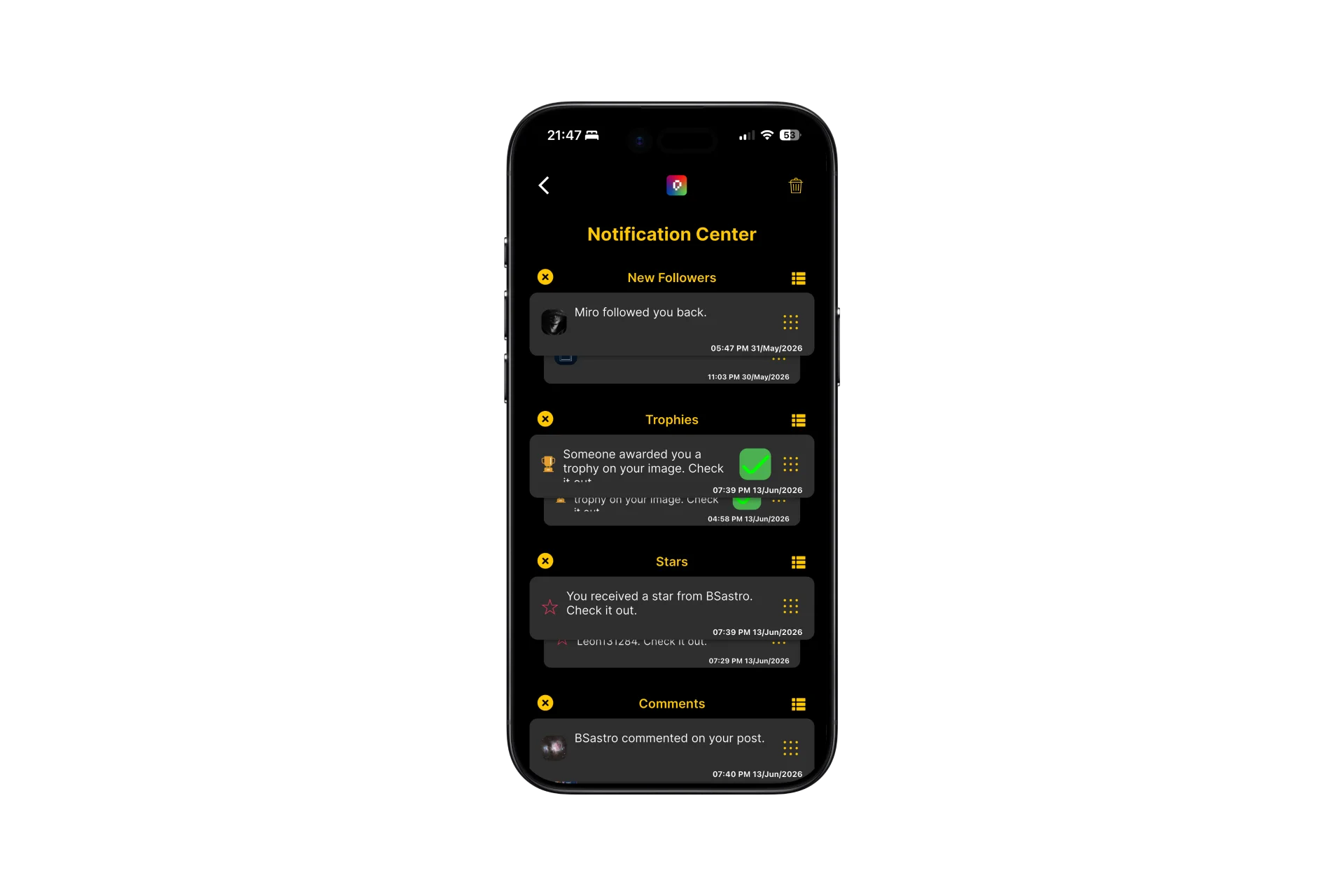 Picastro app screen