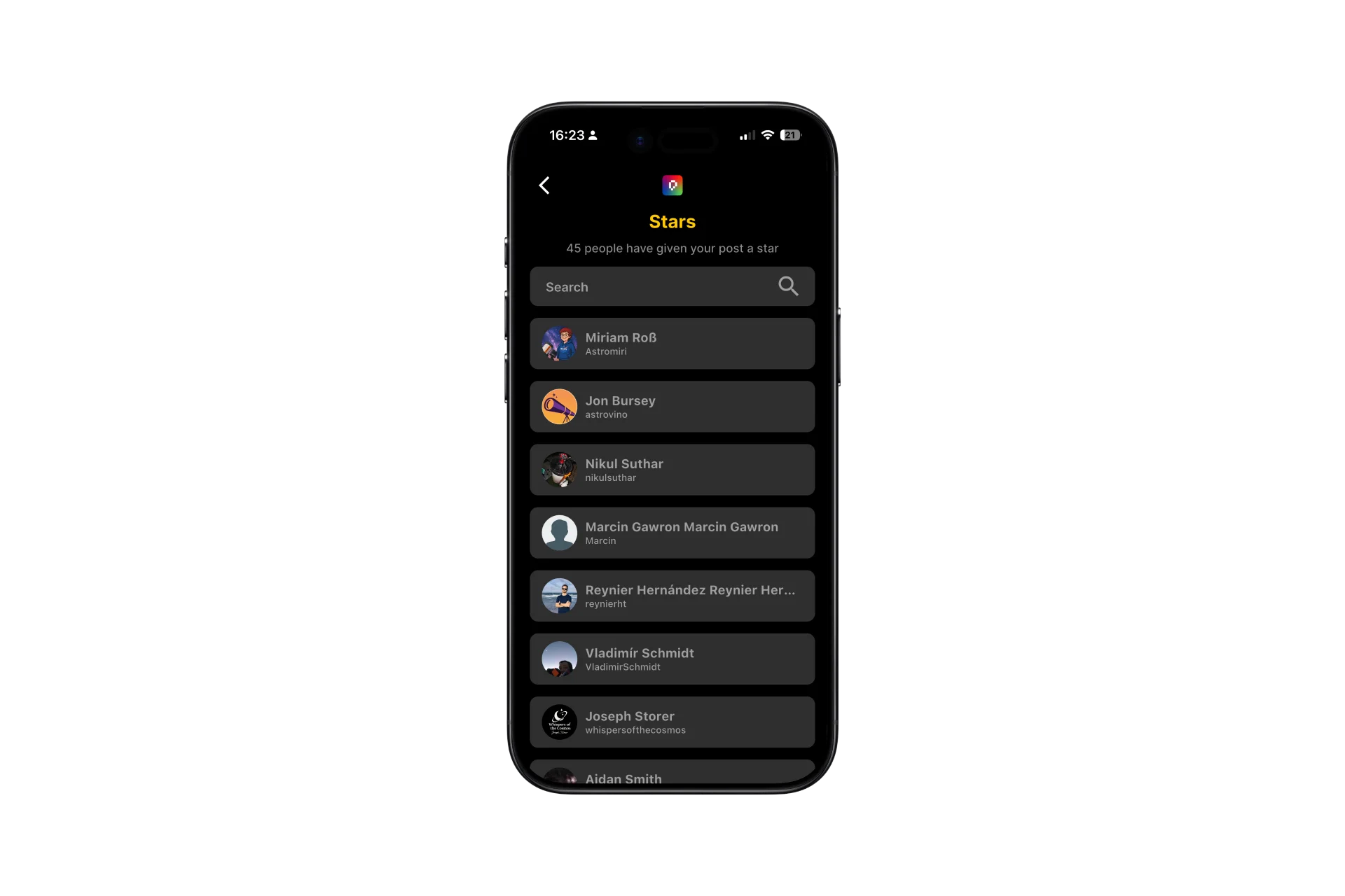 Picastro app shown on a phone — astrophotography feed